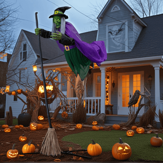 11.5 Ft Flying Witch Halloween Decoration – Sound & Light Activated Animatronic