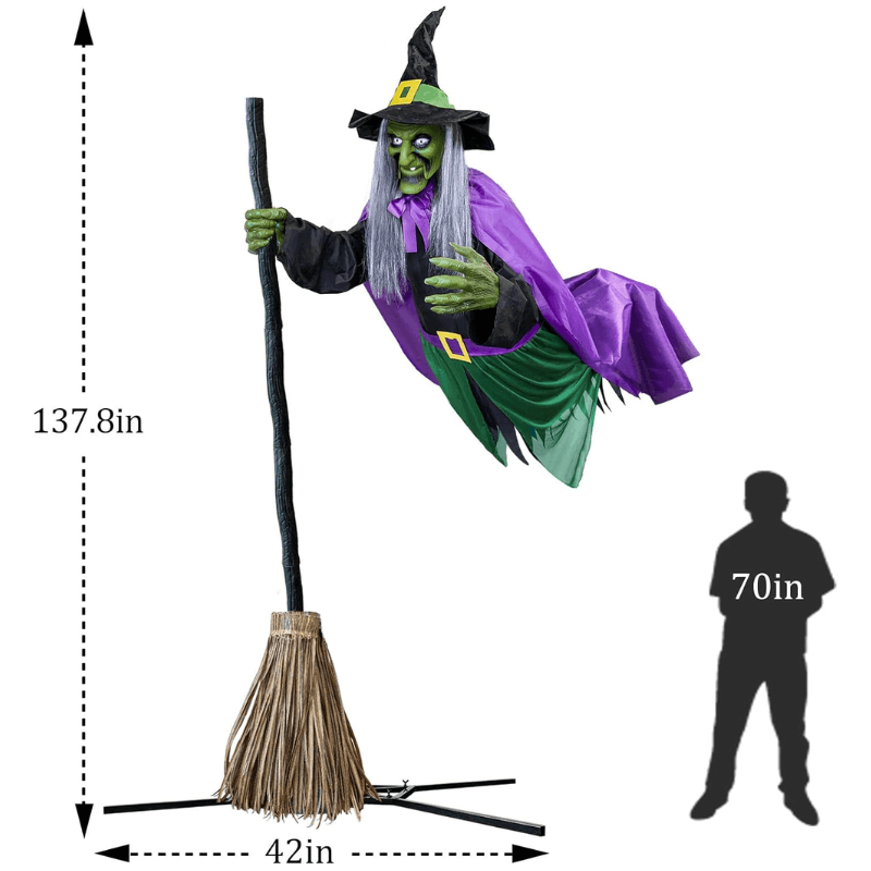 11.5 Ft Flying Witch Halloween Decoration – Sound & Light Activated Animatronic