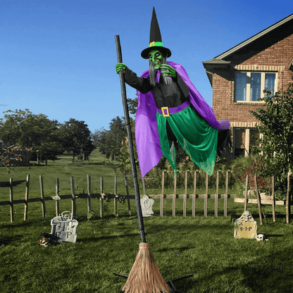 11.5 Ft Flying Witch Halloween Decoration – Sound & Light Activated Animatronic