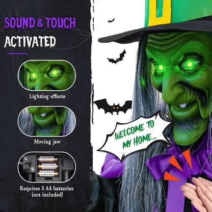 11.5 Ft Flying Witch Halloween Decoration – Sound & Light Activated Animatronic