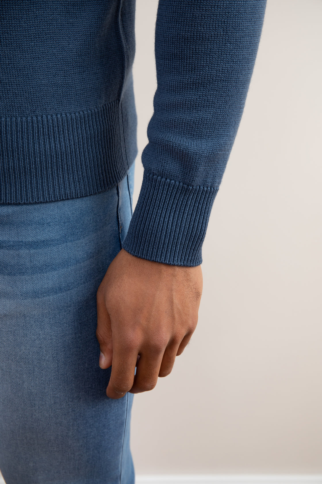Blue Merino Wool Half-Zip Sweater
