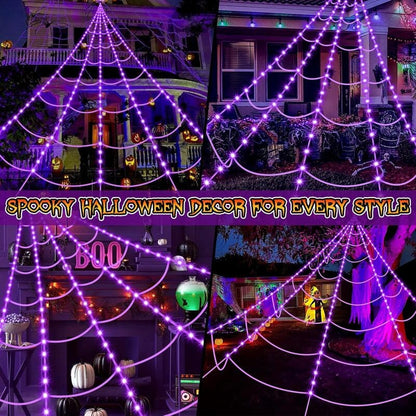 Halloween Spider Web Light Set with 2 Mini Spider String Lights