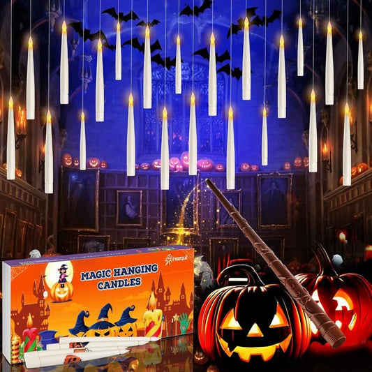 24 PCS Floating Candles with Wand Remote & Holiday Tattoo Sticker Set