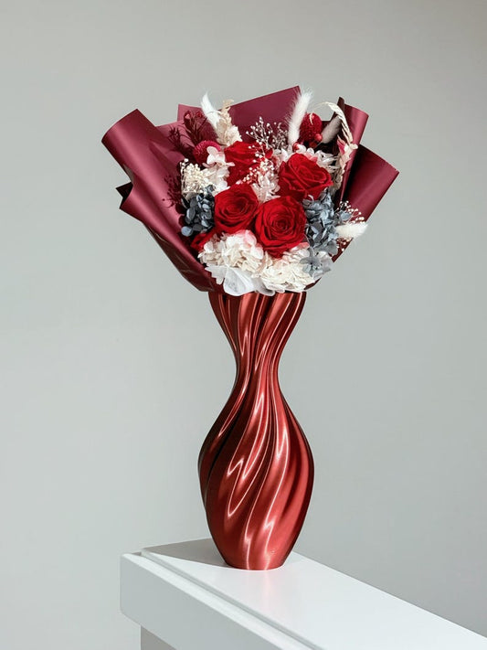 Tall Red Wave-Design Vase – Modern Decorative Accent